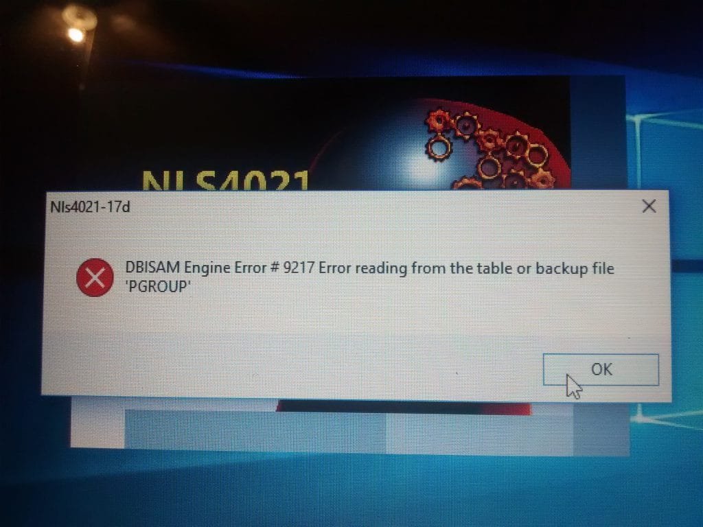 17d nls error for dbisam engine  9217 error reading from the able or backup file